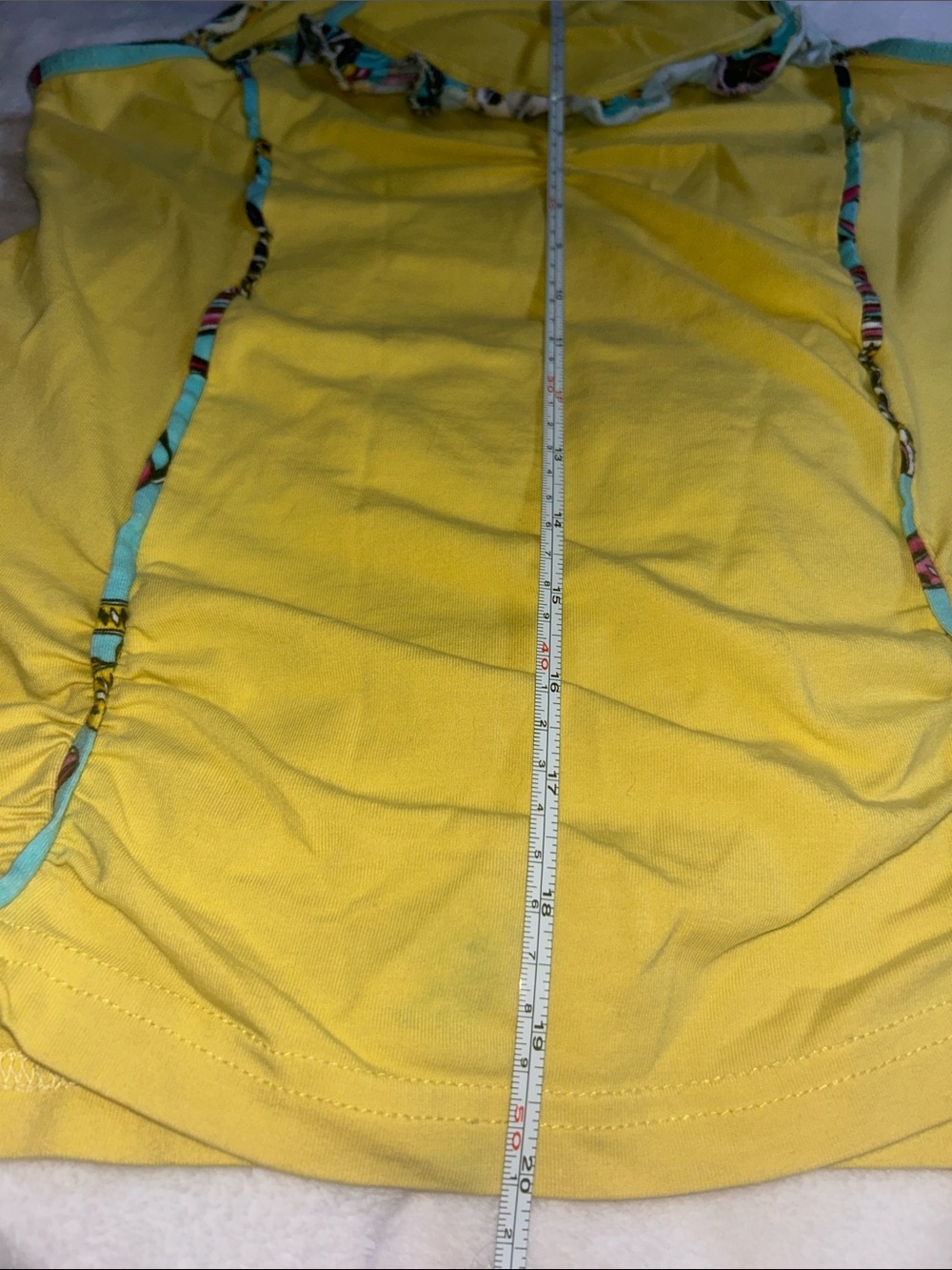 Y2K Ruffle detailing blue pattern 2000โs tank top cami yellow reworked vintage - Picture 7 of 8